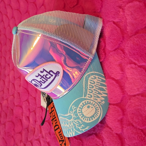 NWT Von Dutch Iridescent Pink, Purple And Blue Trucker Style Baseball Hat - Picture 3 of 6